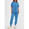 imagePRETTYGARDEN Womens Summer 2 Piece Outfit Tracksuits Casual Short Sleeve Tops High Waisted Sweatpants SetBlue