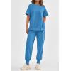 imagePRETTYGARDEN Womens Summer 2 Piece Outfit Tracksuits Casual Short Sleeve Tops High Waisted Sweatpants SetBlue