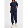 imagePRETTYGARDEN Womens Summer 2 Piece Outfit Tracksuits Casual Short Sleeve Tops High Waisted Sweatpants SetDark Blue
