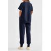 imagePRETTYGARDEN Womens Summer 2 Piece Outfit Tracksuits Casual Short Sleeve Tops High Waisted Sweatpants SetDark Blue