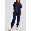 imagePRETTYGARDEN Womens Summer 2 Piece Outfit Tracksuits Casual Short Sleeve Tops High Waisted Sweatpants SetDark Blue
