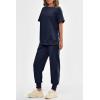 imagePRETTYGARDEN Womens Summer 2 Piece Outfit Tracksuits Casual Short Sleeve Tops High Waisted Sweatpants SetDark Blue