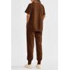 imagePRETTYGARDEN Womens Summer 2 Piece Outfit Tracksuits Casual Short Sleeve Tops High Waisted Sweatpants SetDark Brown