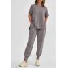 imagePRETTYGARDEN Womens Summer 2 Piece Outfit Tracksuits Casual Short Sleeve Tops High Waisted Sweatpants SetGrey