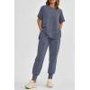 imagePRETTYGARDEN Womens Summer 2 Piece Outfit Tracksuits Casual Short Sleeve Tops High Waisted Sweatpants SetGrey Blue