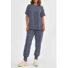 imagePRETTYGARDEN Womens Summer 2 Piece Outfit Tracksuits Casual Short Sleeve Tops High Waisted Sweatpants SetGrey Blue