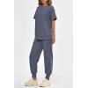 imagePRETTYGARDEN Womens Summer 2 Piece Outfit Tracksuits Casual Short Sleeve Tops High Waisted Sweatpants SetGrey Blue