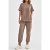 imagePRETTYGARDEN Womens Summer 2 Piece Outfit Tracksuits Casual Short Sleeve Tops High Waisted Sweatpants SetKhaki