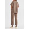 imagePRETTYGARDEN Womens Summer 2 Piece Outfit Tracksuits Casual Short Sleeve Tops High Waisted Sweatpants SetKhaki