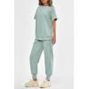 imagePRETTYGARDEN Womens Summer 2 Piece Outfit Tracksuits Casual Short Sleeve Tops High Waisted Sweatpants SetLight Blue