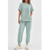 imagePRETTYGARDEN Womens Summer 2 Piece Outfit Tracksuits Casual Short Sleeve Tops High Waisted Sweatpants SetLight Blue