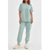 imagePRETTYGARDEN Womens Summer 2 Piece Outfit Tracksuits Casual Short Sleeve Tops High Waisted Sweatpants SetLight Blue