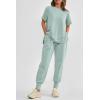 imagePRETTYGARDEN Womens Summer 2 Piece Outfit Tracksuits Casual Short Sleeve Tops High Waisted Sweatpants SetLight Blue