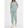 imagePRETTYGARDEN Womens Summer 2 Piece Outfit Tracksuits Casual Short Sleeve Tops High Waisted Sweatpants SetLight Blue