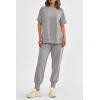imagePRETTYGARDEN Womens Summer 2 Piece Outfit Tracksuits Casual Short Sleeve Tops High Waisted Sweatpants SetLight Grey