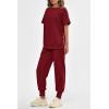 imagePRETTYGARDEN Womens Summer 2 Piece Outfit Tracksuits Casual Short Sleeve Tops High Waisted Sweatpants SetWine Red