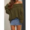 imagePRETTYGARDEN Womens Sweaters Fall Off The Shoulder Pullover 2024 Batwing Sleeve Loose Winter Knitted TopsArmy Green