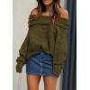 imagePRETTYGARDEN Womens Sweaters Fall Off The Shoulder Pullover 2024 Batwing Sleeve Loose Winter Knitted TopsArmy Green