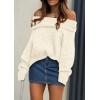 imagePRETTYGARDEN Womens Sweaters Fall Off The Shoulder Pullover 2024 Batwing Sleeve Loose Winter Knitted TopsBeige White