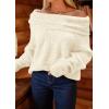 imagePRETTYGARDEN Womens Sweaters Fall Off The Shoulder Pullover 2024 Batwing Sleeve Loose Winter Knitted TopsBeige White