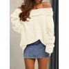 imagePRETTYGARDEN Womens Sweaters Fall Off The Shoulder Pullover 2024 Batwing Sleeve Loose Winter Knitted TopsBeige White