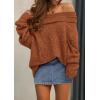 imagePRETTYGARDEN Womens Sweaters Fall Off The Shoulder Pullover 2024 Batwing Sleeve Loose Winter Knitted TopsBrick Red