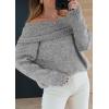 imagePRETTYGARDEN Womens Sweaters Fall Off The Shoulder Pullover 2024 Batwing Sleeve Loose Winter Knitted TopsGrey