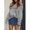 imagePRETTYGARDEN Womens Sweaters Fall Off The Shoulder Pullover 2024 Batwing Sleeve Loose Winter Knitted TopsGrey
