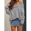 imagePRETTYGARDEN Womens Sweaters Fall Off The Shoulder Pullover 2024 Batwing Sleeve Loose Winter Knitted TopsGrey
