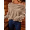 imagePRETTYGARDEN Womens Sweaters Fall Off The Shoulder Pullover 2024 Batwing Sleeve Loose Winter Knitted TopsKhaki