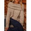 imagePRETTYGARDEN Womens Sweaters Fall Off The Shoulder Pullover 2024 Batwing Sleeve Loose Winter Knitted TopsKhaki