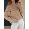 imagePRETTYGARDEN Womens Sweaters Fall Off The Shoulder Pullover 2024 Batwing Sleeve Loose Winter Knitted TopsKhaki