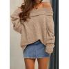 imagePRETTYGARDEN Womens Sweaters Fall Off The Shoulder Pullover 2024 Batwing Sleeve Loose Winter Knitted TopsKhaki