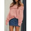 imagePRETTYGARDEN Womens Sweaters Fall Off The Shoulder Pullover 2024 Batwing Sleeve Loose Winter Knitted TopsPink