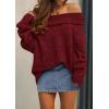 imagePRETTYGARDEN Womens Sweaters Fall Off The Shoulder Pullover 2024 Batwing Sleeve Loose Winter Knitted TopsWine Red