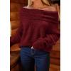 imagePRETTYGARDEN Womens Sweaters Fall Off The Shoulder Pullover 2024 Batwing Sleeve Loose Winter Knitted TopsWine Red