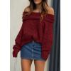 imagePRETTYGARDEN Womens Sweaters Fall Off The Shoulder Pullover 2024 Batwing Sleeve Loose Winter Knitted TopsWine Red