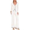 imagePRETTYGARDEN Womens 2 Piece Lounge Outfits Long Sleeve V Neck Button Top Wide Leg Pants Knit Sweater Tracksuit SetWhite