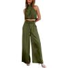 imagePRETTYGARDEN Womens 2 Piece Outfits 2024 Summer Casual Sleeveless Mock Neck Crop Tops Wide Leg Pants SetArmy Green