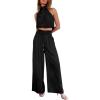 imagePRETTYGARDEN Womens 2 Piece Outfits 2024 Summer Casual Sleeveless Mock Neck Crop Tops Wide Leg Pants SetBlack