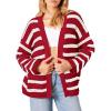 imagePRETTYGARDEN Womens 2024 Fall Striped Open Front Cardigan Sweaters Chunky Knit Long Sleeve Loose Trendy Winter CardigansStriped Wine Red White