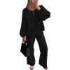 imagePRETTYGARDEN Womens 2024 Fall Two Piece Outfits Tie Front Long Sleeve Top Wide Leg Pant Lounge Sets Cute Matching LoungewearBlack
