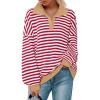 imagePRETTYGARDEN Womens Striped Sweatshirts 2024 Fall Fashion Clothes Casual Long Sleeve Pullover Shirts Preppy TopsStriped Red White