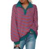 imagePRETTYGARDEN Womens Striped Sweatshirts 2024 Fall Fashion Clothes Casual Long Sleeve Pullover Shirts Preppy TopsStriped Rust Red Blue
