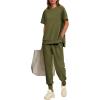 imagePRETTYGARDEN Womens Summer 2 Piece Outfit Tracksuits Casual Short Sleeve Tops High Waisted Sweatpants SetArmy Green