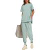 imagePRETTYGARDEN Womens Summer 2 Piece Outfit Tracksuits Casual Short Sleeve Tops High Waisted Sweatpants SetLight Blue