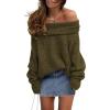 imagePRETTYGARDEN Womens Sweaters Fall Off The Shoulder Pullover 2024 Batwing Sleeve Loose Winter Knitted TopsArmy Green