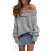 imagePRETTYGARDEN Womens Sweaters Fall Off The Shoulder Pullover 2024 Batwing Sleeve Loose Winter Knitted TopsGrey