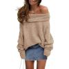 imagePRETTYGARDEN Womens Sweaters Fall Off The Shoulder Pullover 2024 Batwing Sleeve Loose Winter Knitted TopsKhaki