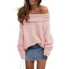 imagePRETTYGARDEN Womens Sweaters Fall Off The Shoulder Pullover 2024 Batwing Sleeve Loose Winter Knitted TopsPink